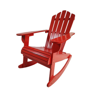 English Elm Reclining Solid Wood Rocking Adirondack Chair in Red — Comfortable Wide Seat & Armrests, Porch Ready W49570901