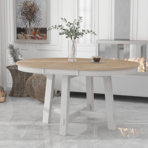 English Elm Trexm Farmhouse Round Extendable Dining Table Seats Six with Oak Veneer Planked Top Oak Natural Wood + Antique White WF291263AAD