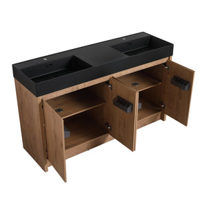 English Elm 60 60 Inch Dual Resin Basin Sink Black Thick Edge Double Bowl Countertop with Soap Tray Durable Finish W999118840