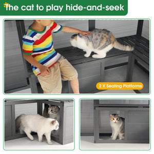 English Elm Luxury Walk-in Fir Wood Catio Outdoor Cat Enclosure with Platforms and Weatherproof Roof W1850S00001