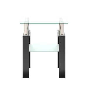 English Elm 1-piece Square Tempered Glass End Table Dual Tier Modern Design for Living Room W241104199