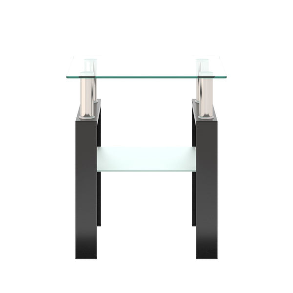 English Elm 1-piece Square Tempered Glass End Table Dual Tier Modern Design for Living Room W241104199