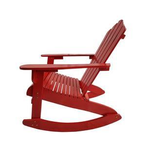 English Elm Reclining Solid Wood Rocking Adirondack Chair in Red — Comfortable Wide Seat & Armrests, Porch Ready W49570901