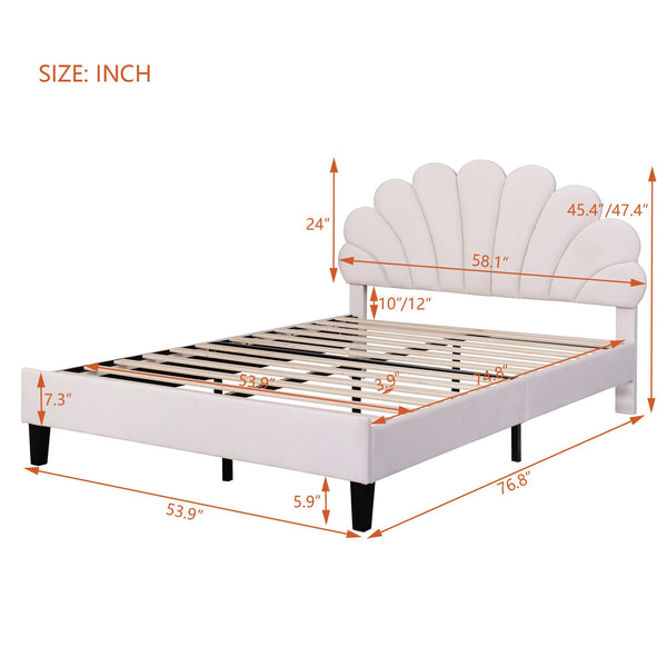 English Elm Full Full Size Upholstered Platform Bed with Floral Velvet Headboard, Sturdy Wood Frame, 660lb Capacity Beige WF305290AAA