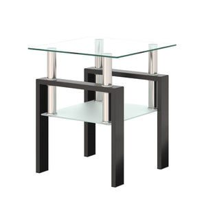 English Elm 1-piece Square Tempered Glass End Table Dual Tier Modern Design for Living Room W241104199