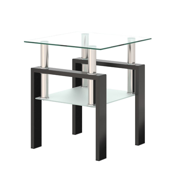 English Elm 1-piece Square Tempered Glass End Table Dual Tier Modern Design for Living Room W241104199