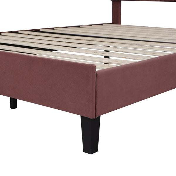 English Elm Full Full Size Upholstered Platform Bed with Floral Velvet Headboard, Sturdy Wood Frame, 660lb Capacity Bean paste red WF305290AAH