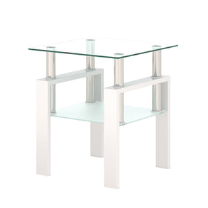 English Elm Set of 2 Square Tempered Glass End Tables with Dual Shelf for Modern Living Room W241104206
