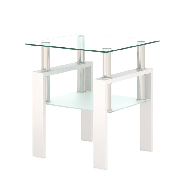 English Elm Set of 2 Square Tempered Glass End Tables with Dual Shelf for Modern Living Room W241104206