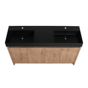 English Elm 60 60 Inch Dual Resin Basin Sink Black Thick Edge Double Bowl Countertop with Soap Tray Durable Finish W999118840