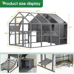 English Elm Luxury Walk-in Fir Wood Catio Outdoor Cat Enclosure with Platforms and Weatherproof Roof W1850S00001
