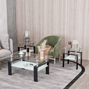English Elm Set of 2 Square Tempered Glass End Tables with Dual Shelf for Modern Living Room Transparent W241104200