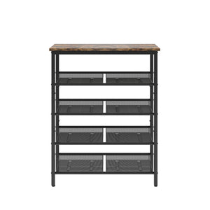 English Elm Industrial shoe rack with wooden top & 5 adjustable metal tiers — space-saving, easy-clean storage W578111247