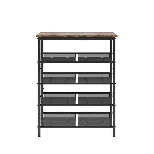 English Elm Industrial shoe rack with wooden top & 5 adjustable metal tiers — space-saving, easy-clean storage W578111247