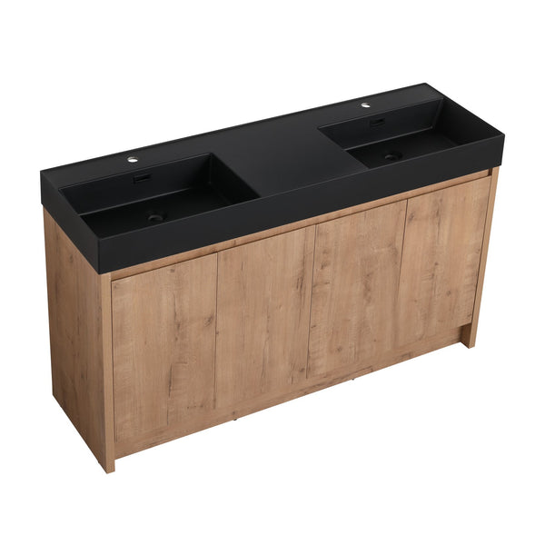 English Elm 60 60 Inch Dual Resin Basin Sink Black Thick Edge Double Bowl Countertop with Soap Tray Durable Finish W999118840