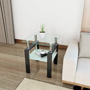 English Elm 1-piece Square Tempered Glass End Table Dual Tier Modern Design for Living Room W241104199