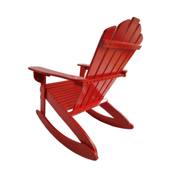 English Elm Reclining Solid Wood Rocking Adirondack Chair in Red — Comfortable Wide Seat & Armrests, Porch Ready W49570901