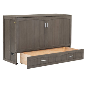 English Elm Queen Murphy Bed with Built-In USB Charging, Antique Gray Wall Bed with Drawer Storage, Space-Saving Retreat GX000337AAE