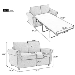 English Elm 57.5" Orisfur Pull Out Sofa Bed Loveseat Sleeper With Twin Size Memory Mattress For Living Room Spaces, Brown