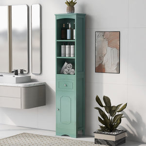 English Elm Tall Bathroom Cabinet, Freestanding Storage Cabinet With Drawer, Mdf Board, Adjustable Shelf, Green