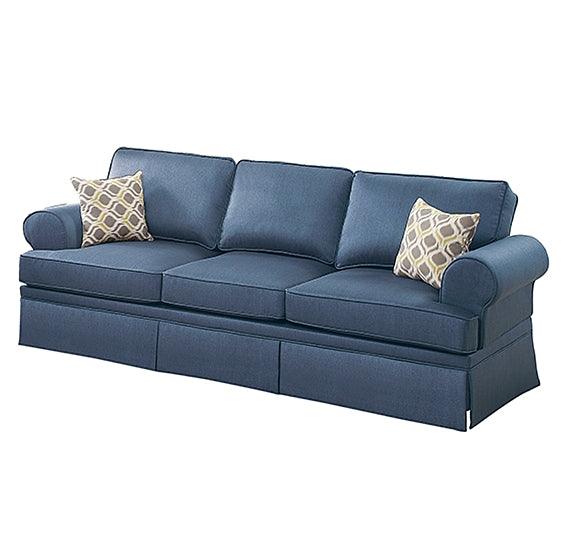 English Elm 2-PCS Blue Fabric Sofa Set with Wood Frame — Loveseat 66" & Sofa 89" Durable Glossy Polyfiber Upholstery B089S00106