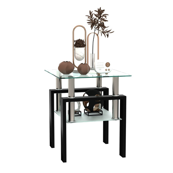 English Elm 1-piece Square Tempered Glass End Table Dual Tier Modern Design for Living Room W241104199