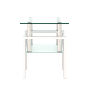 English Elm Set of 2 Square Tempered Glass End Tables with Dual Shelf for Modern Living Room W241104206
