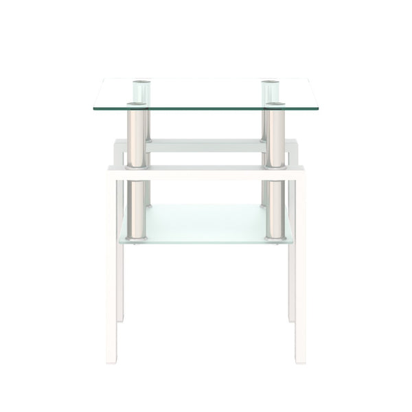 English Elm Set of 2 Square Tempered Glass End Tables with Dual Shelf for Modern Living Room W241104206