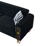 English Elm Modern Velvet Sofa 85.04 Inch For Living Room Black Color