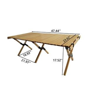 English Elm Multi-Function Roll-Up Solid Beech Wood Foldable Patio Dining Table – Portable Indoor/Outdoor Compact Design, 110LB Capacity W495107779