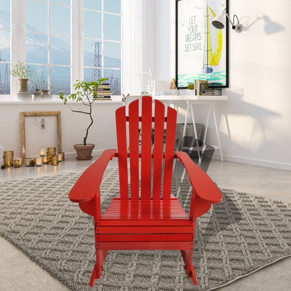 English Elm Reclining Solid Wood Rocking Adirondack Chair in Red — Comfortable Wide Seat & Armrests, Porch Ready W49570901