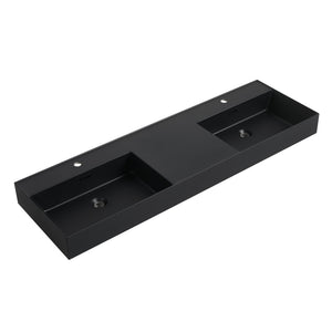 English Elm 60 60 Inch Dual Resin Basin Sink Black Thick Edge Double Bowl Countertop with Soap Tray Durable Finish W999118840