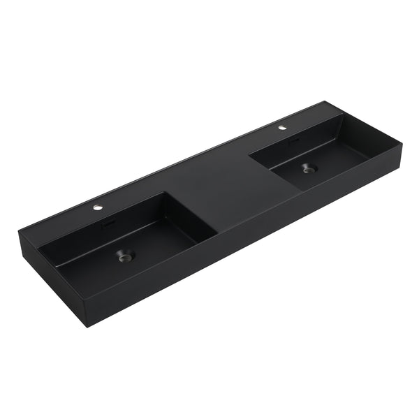 English Elm 60 60 Inch Dual Resin Basin Sink Black Thick Edge Double Bowl Countertop with Soap Tray Durable Finish W999118840