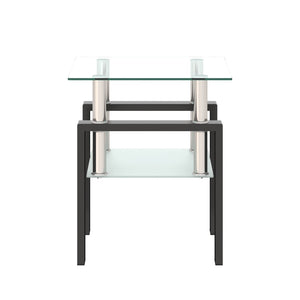 English Elm 1-piece Square Tempered Glass End Table Dual Tier Modern Design for Living Room W241104199