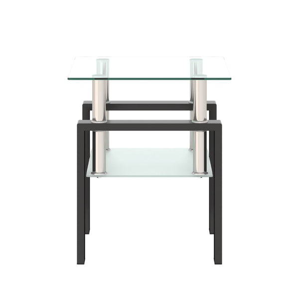 English Elm 1-piece Square Tempered Glass End Table Dual Tier Modern Design for Living Room W241104199