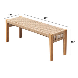 English Elm Mauricio 2-Seater Golden Oak Acacia Wood Bench with Strapped Rattan, Weather-Resistant Patio Seat (48") B093121192