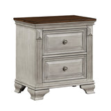 Two-Tone Wooden Nightstand with 2 Drawers, Gray/Brown Top - Elegant Bedroom Furniture