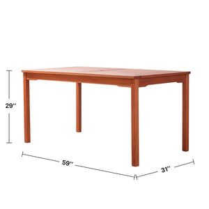 English Elm Caladesi Reddish Brown Eucalyptus Patio Dining Table for Six — Weather‑Resistant, Oil‑Rubbed Finish, 59" L Natural Wood B093121230