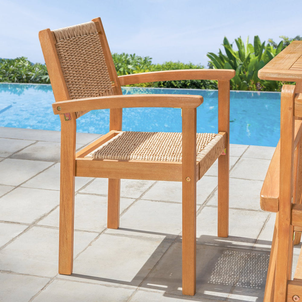English Elm Mauricio Honey Wood Dining Chair Set of 2 - Acacia/Eucalyptus Wicker Strap Seats, Weather-Resistant Finish B093121209