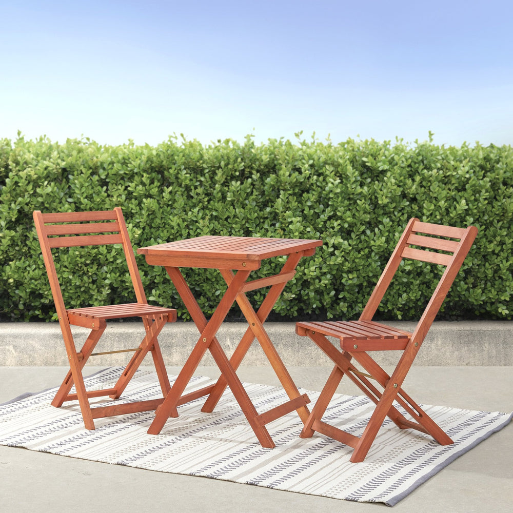 English Elm Marco Reddish Brown Eucalyptus Balcony Bistro Set - Weather-Resistant, Oil-Rubbed Finish, No Assembly B093121237