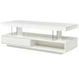 Hearth and Haven U-Can Led Coffee Table with Storage, Modern Center Table with 2 Drawers and Display Shelves, Accent Furniture with Led Lights For Living Room, White WF307038AAK