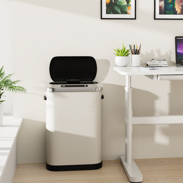 English Elm 50L Motion Sensor Trash Can with Silent Soft-Close Lid, 50L Stainless Steel 13.2Gal Hands-Free Bin White W1550106525