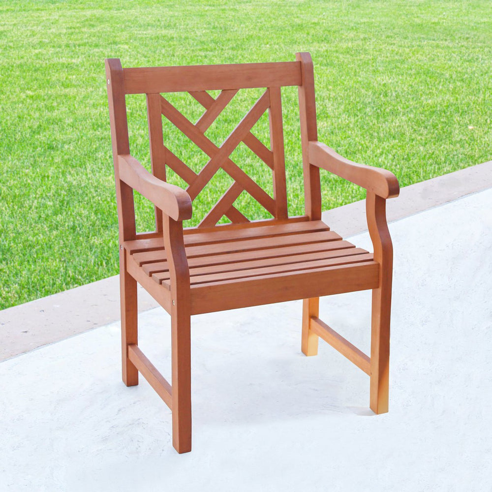 English Elm Lidwina Eucalyptus Reddish Brown Patio Armchair — Weather-Resistant Tropical Wood, 220 lb Capacity, UV-Safe Finish B093121210