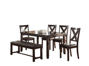 English Elm Dining 6-Piece Casual Modern Table Set with Bench and Cushioned X-Back Chairs, Wood Veneer Finish Espresso 41 L x 11 W x 64 H B011S00404