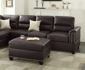 English Elm 3-PC Faux Leather Sectional in Espresso — Reversible Chaise, Ottoman, Solid Wood Frame, Spacious Comfort B089S00117