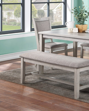 English Elm Contemporary Six Piece Rubberwood Dining Set with Bench Padded Seats Natural Finish B011S00407