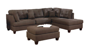 English Elm 3-PCS Sectional Sofa in Black Coffee - Reversible L/R Chaise, Linen-Like Polyfiber, Solid Wood Frame B089S00110