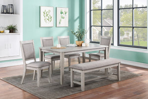 English Elm Contemporary Six Piece Rubberwood Dining Set with Bench Padded Seats Natural Finish B011S00407