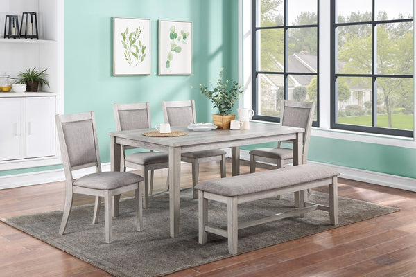 English Elm Contemporary Six Piece Rubberwood Dining Set with Bench Padded Seats Natural Finish B011S00407