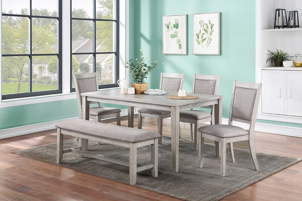 English Elm Contemporary Six Piece Rubberwood Dining Set with Bench Padded Seats Natural Finish B011S00407